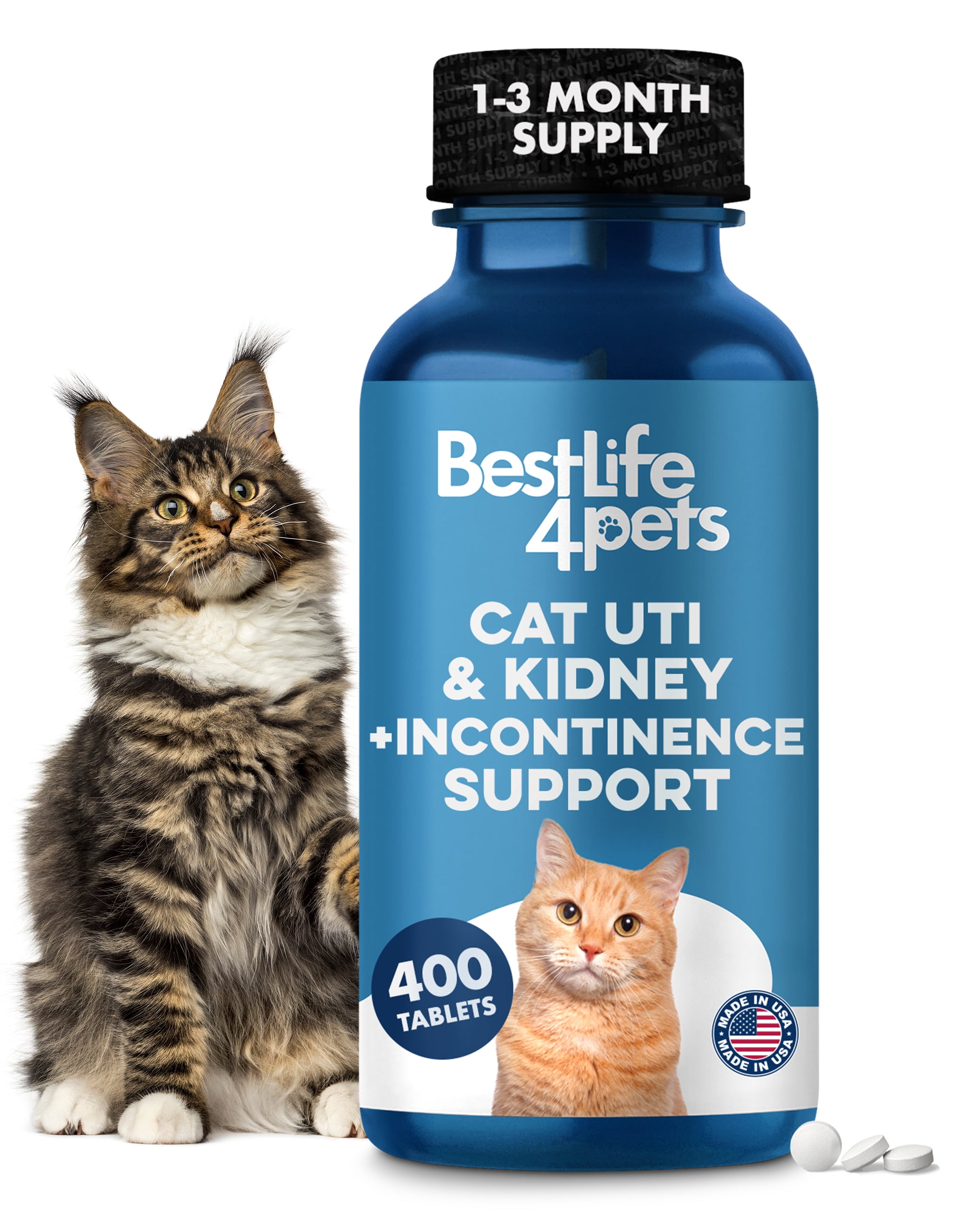 BestLife4Pets Cat UTI, Kidney & Bladder Support - Natural Supplement for Cats Renal Health and Bladder Control - 400 Pills