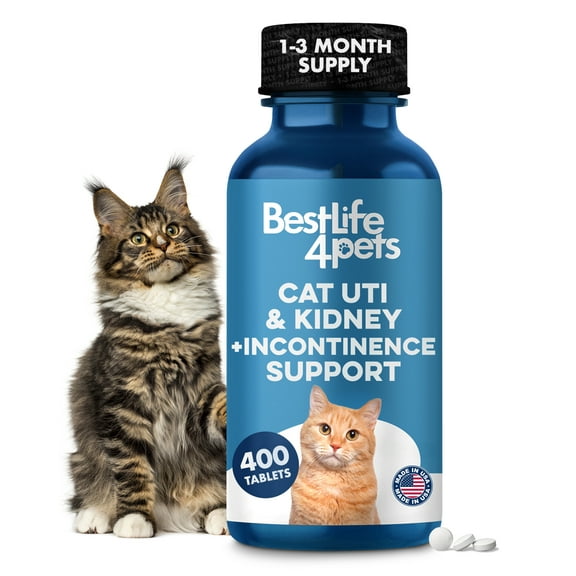 BestLife4Pets Cat UTI, Kidney & Bladder Support - Natural Supplement for Cats Renal Health and Bladder Control - 400 Pills
