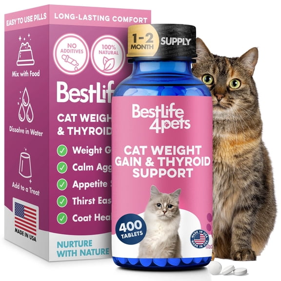 BestLife4Pets Cat Weight Gain & Hyperthyroidism - Safe and Effective Cat Appetite Stimulant, Thyroid and Metabolic Support