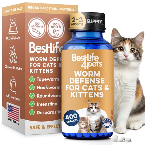 BestLife4Pets Worm Defense for Cats & Kittens - Natural Supplement to Remove Worms Infestation