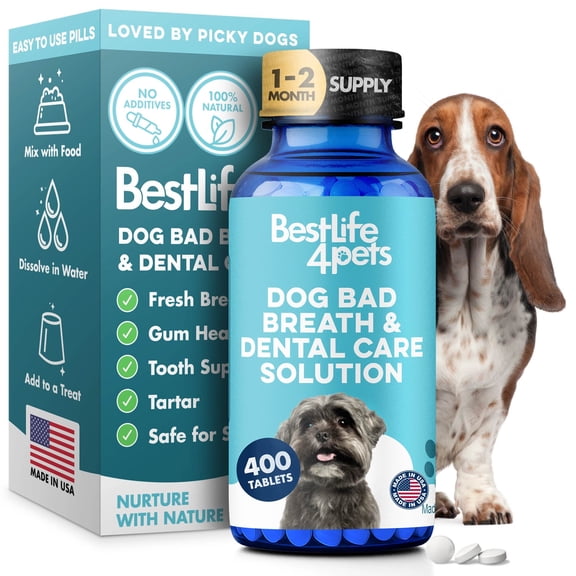 BestLife4Pets Dog Bad Breath & Dental Care Solution - Plaque, Tartar Control, Stomatitis & Gingivitis Relief - Easy-to-Use Natural Pills