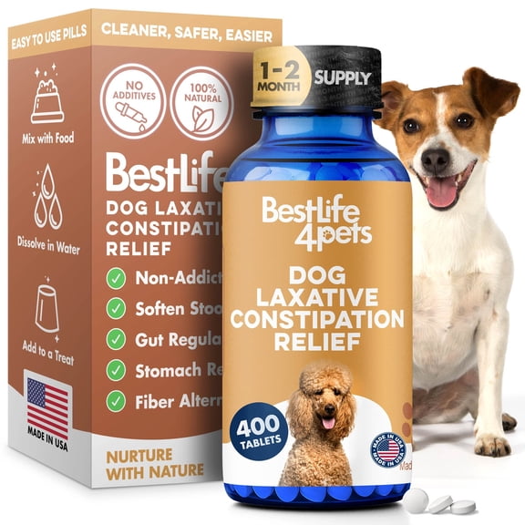 BestLife4Pets Dog Laxative Constipation Relief - Digestive Health Supplement for Gas Relief and Canine Constipation - Natural Laxative for Dogs