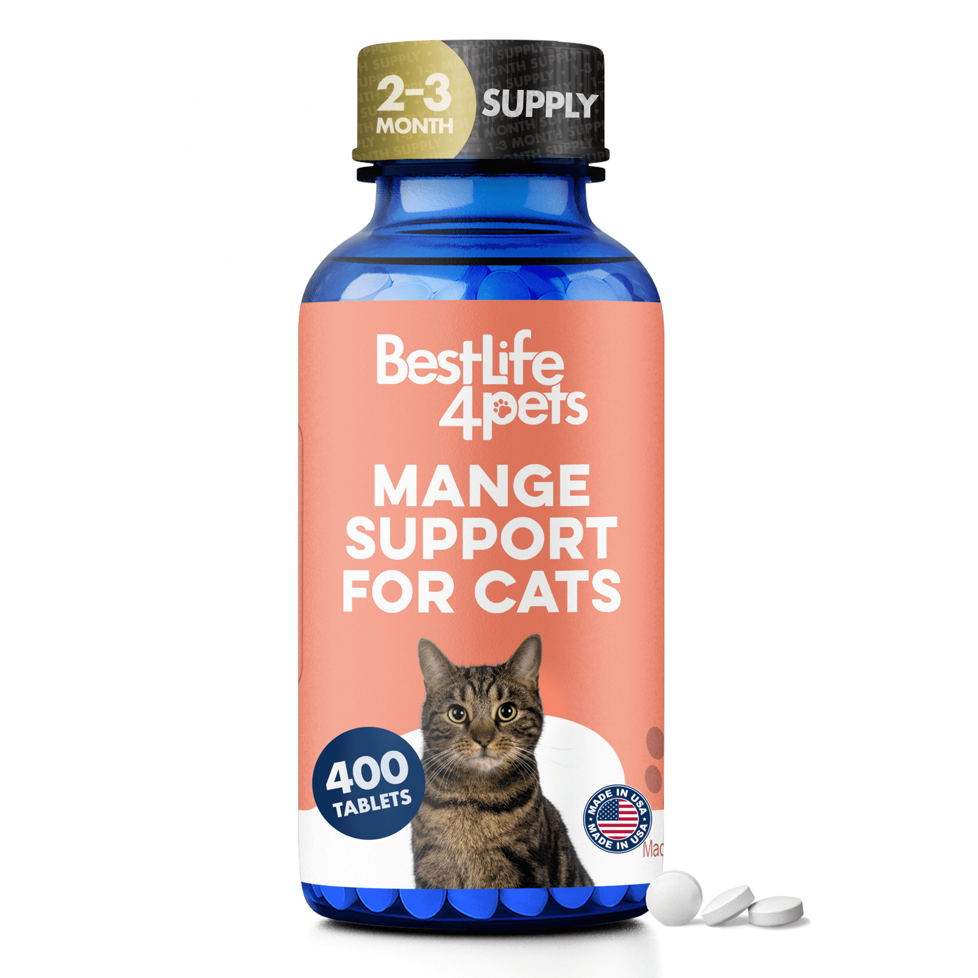 BestLife4Pets Mange Supplement for Cats - Natural Ear Mite Solution - Helps with Cat Skin Irritation and Dandruff