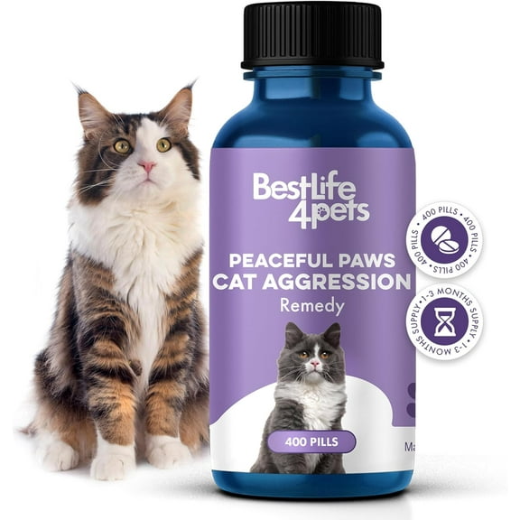 BestLife4Pets Peaceful Paws Cat Calming Pills Aggression & Anxiety Management for Stress, Spraying, Territorial Behavior - 400 Pills