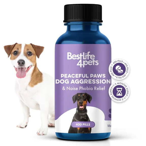 BestLife4Pets Peaceful Paws Dog Calming Pills Aggression Management for Biting, Attacking, Chasing & More, 400 Pills