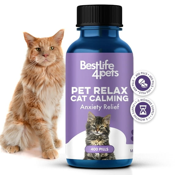 BestLife4Pets Pet Relax Cat Calming Anxiety Relief - Natural Supplement for Stress Relief, 400 Pills