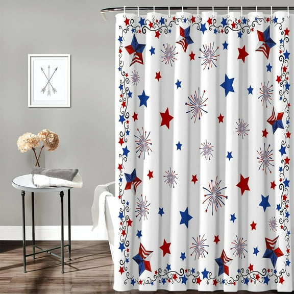 BestLives 4th of July Shower Curtains American Flag Patriotic Stars Bath Curtain Freedom Fireworks Waterproof Bathroom Curtain Set with Hooks Independence Day Memorial Day Decoration 72 x 72 Inches