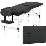BestMassage 73 Inch 2 Fold Massage Bed Spa Bed Aluminium Height Adjustable,Black