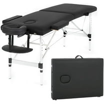 BestMassage 73 Inch 2 Fold Massage Bed Spa Bed Aluminium Height Adjustable,Black