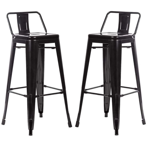 FDW Metal Bar Stool Set of 2 Height Adjustable 30 Inches Stackable Barstools Low Backrest Kitchen Chairs Patio Chairs Dining Stool Tolix Style Bar Stools,Black