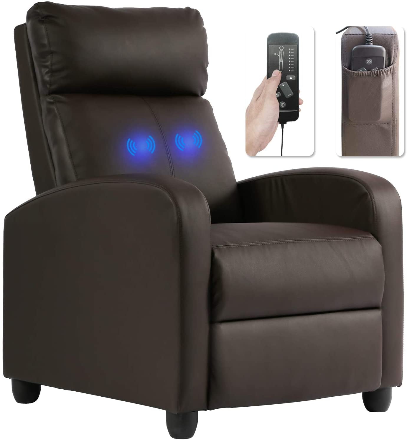 FDW Recliner Chair Breathable Padded PU Leather Massage Single Sofa Recliners,Brown