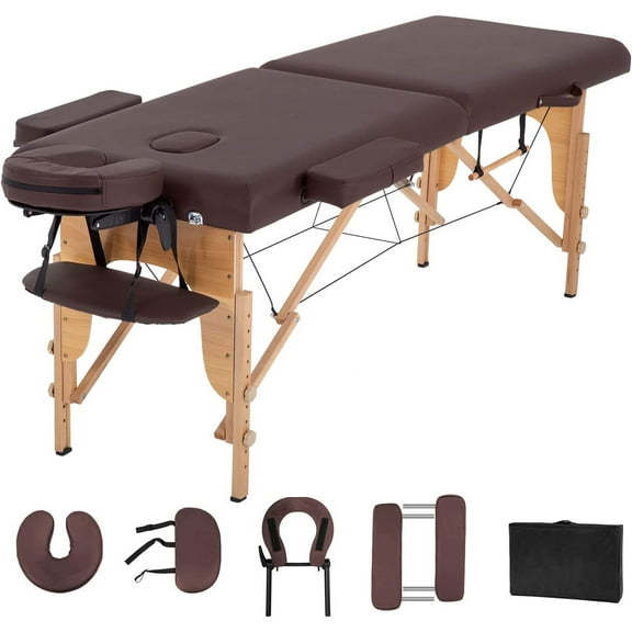 BestMassage Massage Bed Portable Massage Table 2 Folding with Non-Woven Bag for Spa Footmassage Facial CareSpa Tattoo,Brown