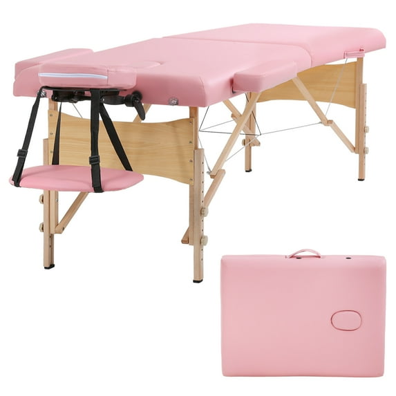 BestMassage Massage Bed Portable Massage Table 28 Inch Wide Lash Bed Height Adjustable 2 Folding Spa Table with Non-Woven Bag for Spa Footmassage Facial CareSpa Tattoo,Pink