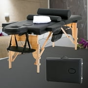 BestMassage Massage Table Massage Bed Spa Bed 73 inch Long Height Adjustable Portable 2 Folding Massage Salon Table W/Sheet Cradle Bolsters Hanger Facial Salon Tattoo Bed,Black