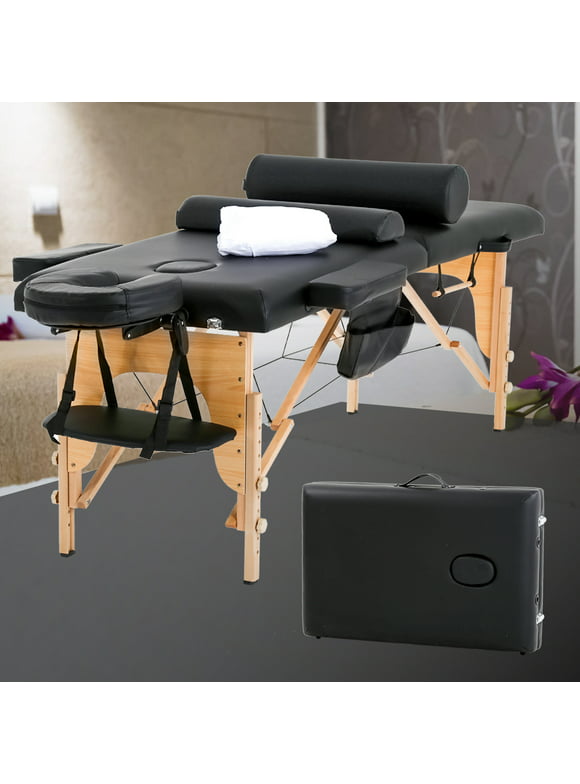 BestMassage Massage Table Massage Bed Spa Bed 73 inch Long Height Adjustable Portable 2 Folding Massage Salon Table W/Sheet Cradle Bolsters Hanger Facial Salon Tattoo Bed,Black