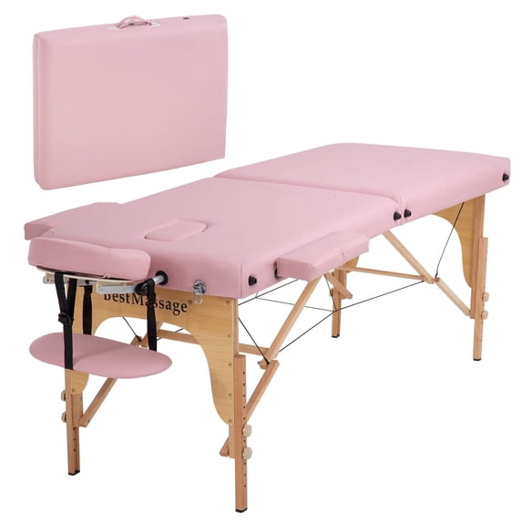 BestMassage Massage Table Fold Massage Bed Protable Lash Bed 28 in Wide PU Spa Bed 2 Fold Heigh Adjustable Spa Table,Pink