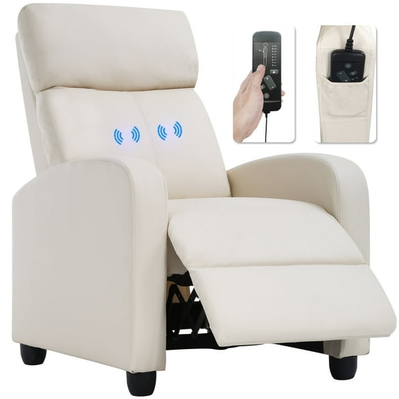 BestMassage Reading Chair Winback Single Sofa Home Theater Seating Modern Reclining Easy Lounge with PU Leather Padded Seat Backrest,Beige