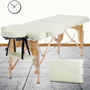 BestMessage 73  Long 2 Foldabe & Portable Massage Table Carry Case Heigh Adjustable Salon Bed Face Cradle Bed,Cream White