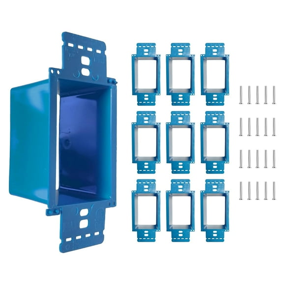 BestMounts - 10 Pack Electrical Power Outlet Box Extender Kit Single Gang Box Extender - Single Receptacle Heavy Duty Plastic (Blue)