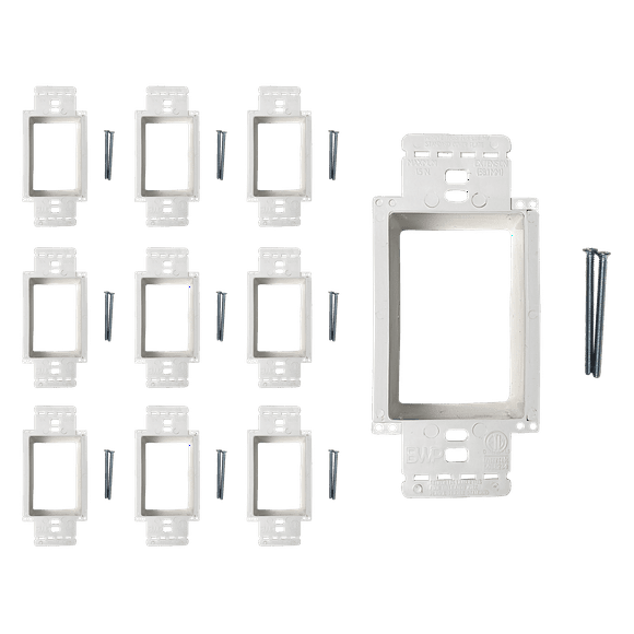 BestMounts - Electrical Power Outlet Box Extender Kit Single Gang Box Extender - Single Receptacle Heavy Duty Plastic (10 Pack, White)