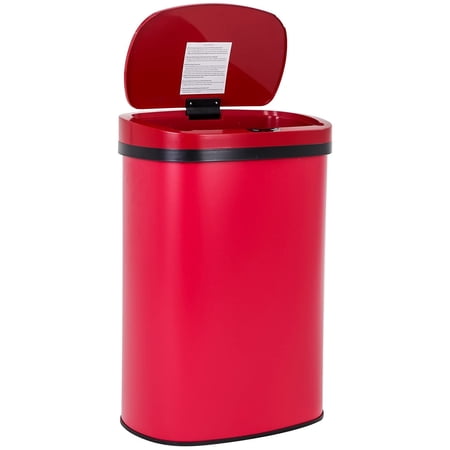 FDW 13 Gallon Stainless Steel Touchless Motion Sensor Automatic Trash Can for Indoor Use, Red