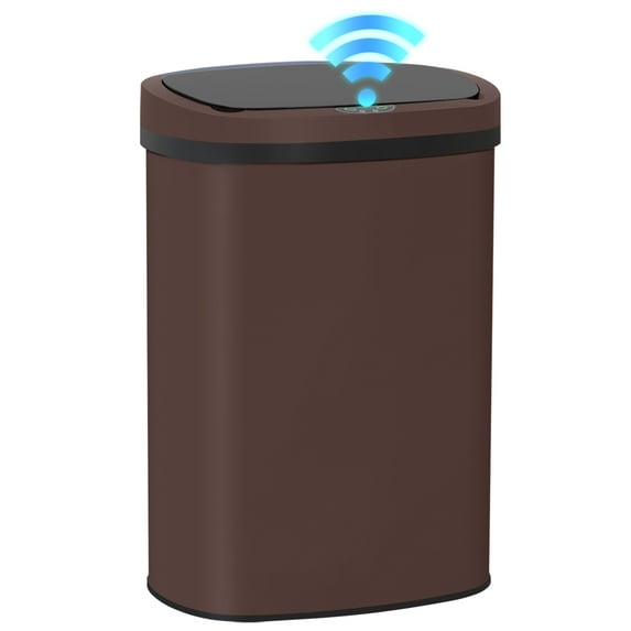 BestOffice 13Gal Touchless Trash Can,Kitchen Garbage Bin,Stainless Steel w/Motion Sensor, Brown