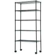 BestOffice 14"W x 30"D x60"H-Shelf Adjustable Standing Garage Shelves Shelving Unit with Wheels, Black