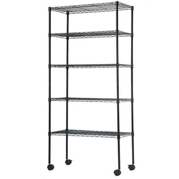 BestOffice 14"W x 30"D x60"H-Shelf Adjustable Standing Garage Shelves Shelving Unit with Wheels, Black