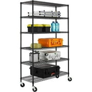 BestOffice 18x48x78 Wire Shelving with Wheels 6-Shelf Adjustable Heavy Duty Storage Shelves Metal Shelves Storage Unit Shelf,6000 LBS (Black)