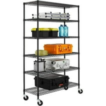 BestOffice 18x48x78 Wire Shelving with Wheels 6-Shelf Adjustable Heavy Duty Storage Shelves Metal Shelves Storage Unit Shelf,6000 LBS (Black)