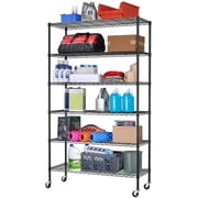 BestOffice 18x48x82 inch 6 Tier Wire Shelving Unit with Wheels Steel Adjustable Utility 2100 LBS Capacity,Black