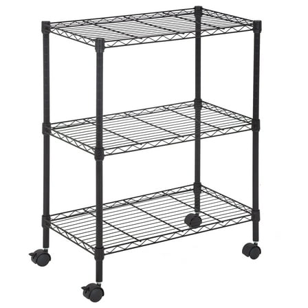 BestOffice 3-Shelf Steel Wire Tier Layer Shelving 23L x 13W x 32H Shelves with Wheels,Black