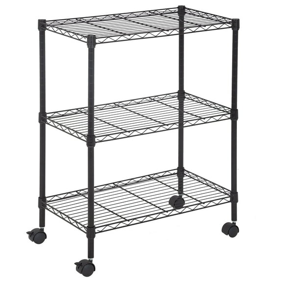 BestOffice 3-Shelf Steel Wire Tier Layer Shelving 23L x 13W x 32H Shelves with Wheels,Black