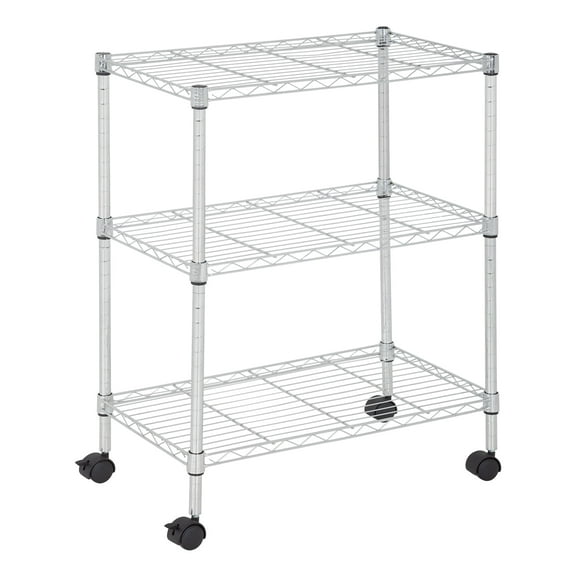 BestOffice 3 Tier Wire Shelving 23x13 x32 Layer Storage Shelves with Wheels for Small Places,Chrome
