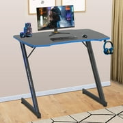 BestOffice 35.4in Z Shaped PC Computer Gamaing Desk with Headphone Hook,Blue