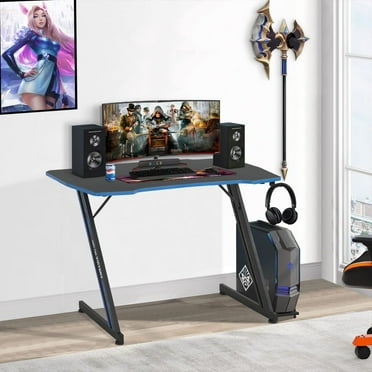 BestOffice 39 inch Z Shaped Ergonomic Gaming Desk with Headphone Hook for Adults,Blue