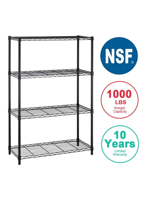BestOffice 4 Shelf Wire Shelving Unit Garage NSF Wire Shelf Metal Storage Shelves Heavy Duty Height Adjustable for 1000 lbs Capacity Black