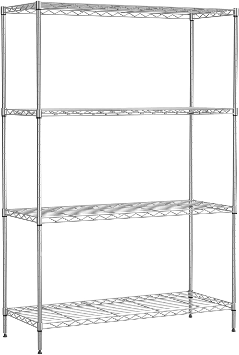 BestOffice 4 Tier Shelving Unit 35.4"L x 13.3"W x 53.7"H Metal Shelving Standing Storage Shelf with 4 Steel Frame Adjustable Layer Kitchen, Garage (Chrome)