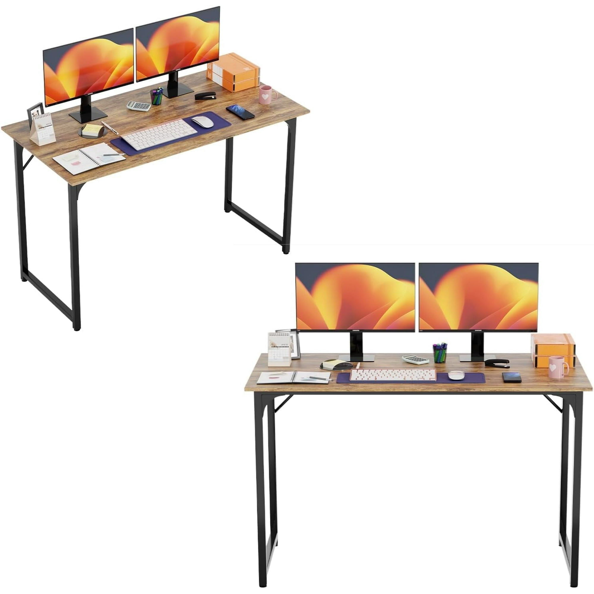 PayLessHere 47 Inch Computer/Office Desk with Metal Frame Adjustable Foot Pads Set of 2,Brown
