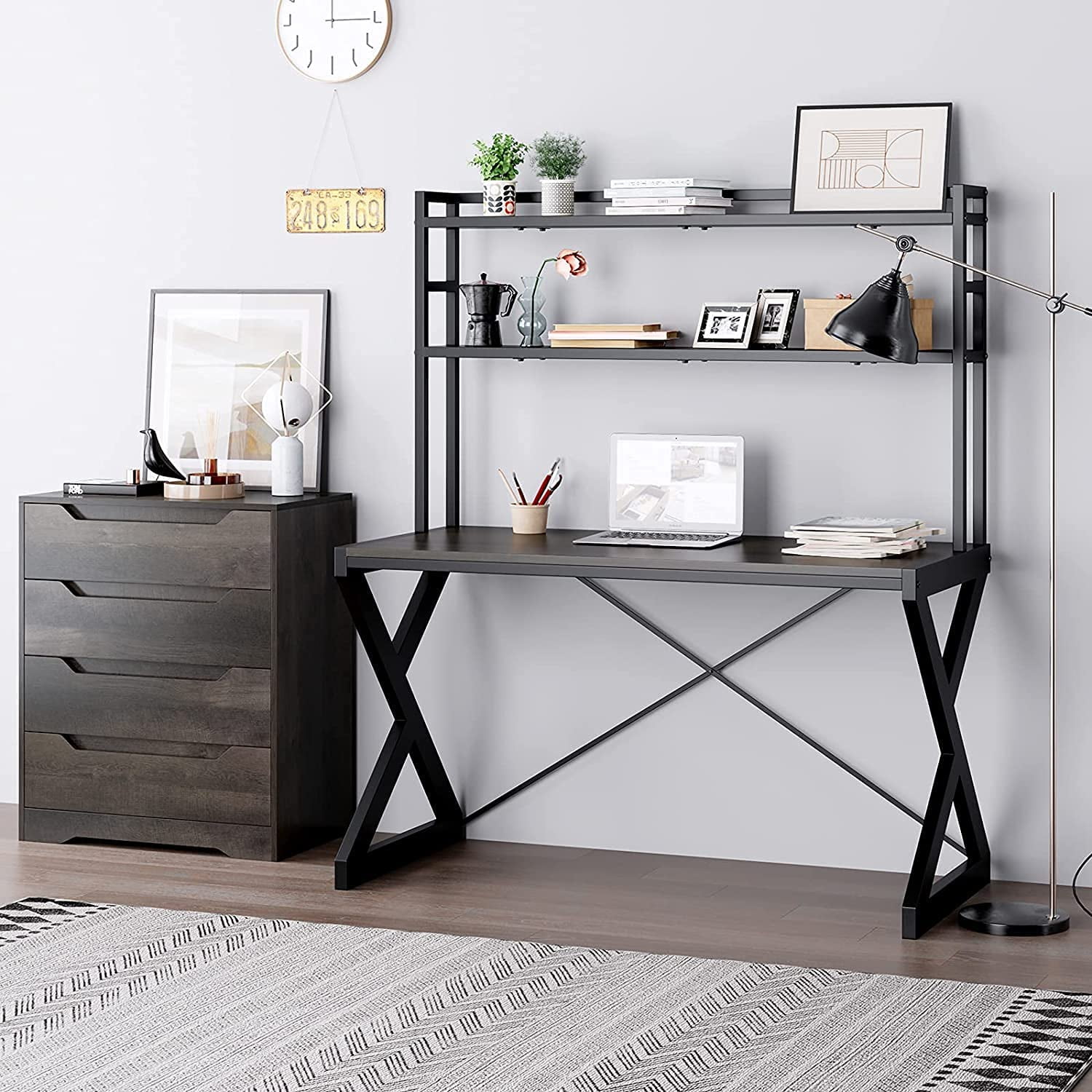BestOffice 47" Industrial Desk with Shelves, With Bookshelf, Metal
