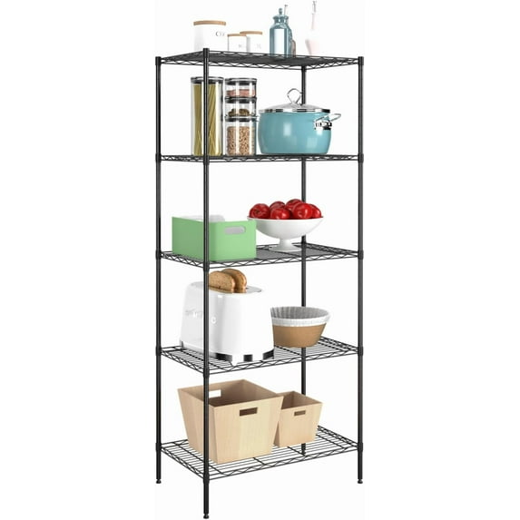 BestOffice 5-Shelf Adjustable Wire Shelving Unit Metal Shelf Layer Rack Strong Steel Organizer Wire Rack 24" L x 14" W x 60" H for Restaurant Garage Pantry Kitchen Garage,Black