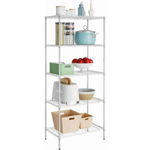 BestOffice 5-Shelf Adjustable Wire Shelving Unit Metal Shelf Layer Rack Strong Steel Organizer Wire Rack 24" L x 14" W x 60" H for Restaurant Garage Pantry Kitchen Garage,Chrome