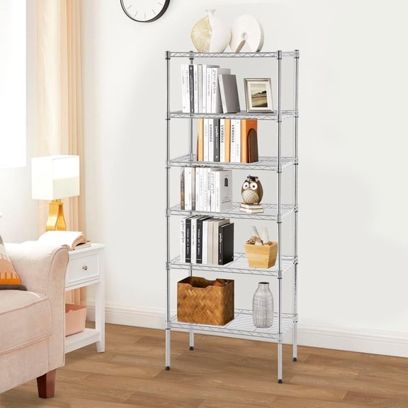 BestOffice 6-Tier Adjustable Wire Shelving,with One 6-Tier Shelf or Two 3-Tier Shelf(Chrome, 13" D x 23" W x 59" H)