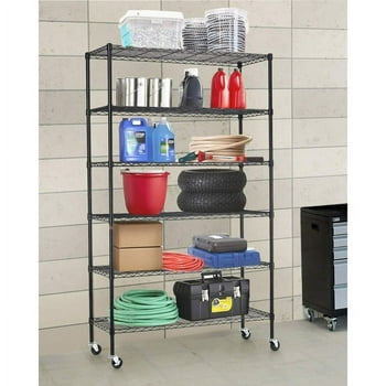 BestOffice 6 Tier Wire Shelving Unit with Wheels 2100LBS Capacity-18x48x82, Black