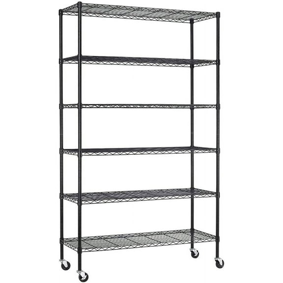 BestOffice 6 Tier Wire Shelving Unit with Wheels 2100LBS Capacity-18x48x82, Black