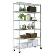BestOffice 6 Tier Wire Shelving Unit with Wheels 2100LBS Capacity-18x48x82, Chrome