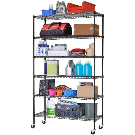 BestOffice 6 Tier Wire Shelving Unit with Wheels 2100lbs Capacity.Adults Can Easily Use it,Black.