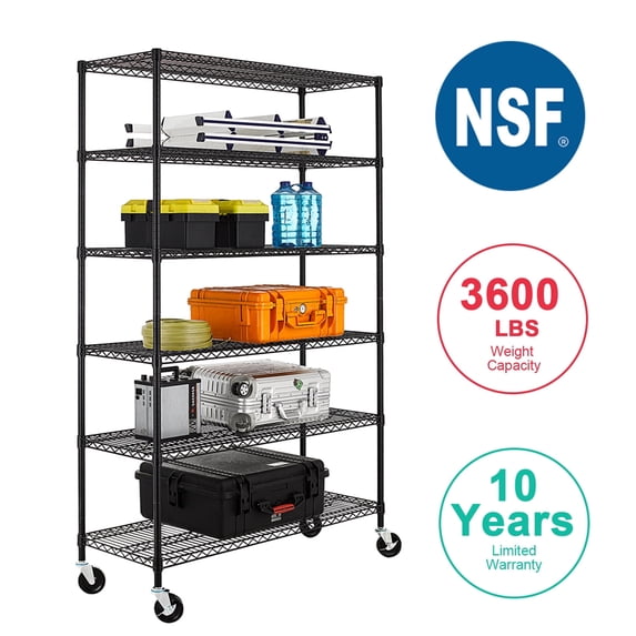 BestOffice 6-Tier Wired Black Metal Kitchen/Garage/Office Storage Shelves