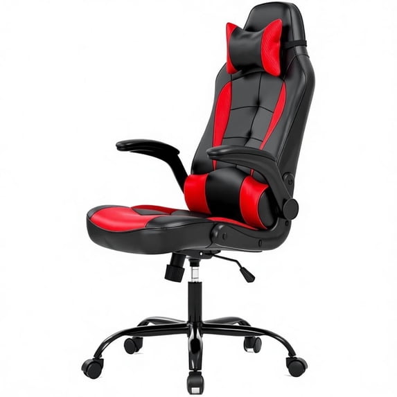 BestOffice Adult Metal PC Gaming Chair with Lumbar Support and Flip-Up Arms, Red