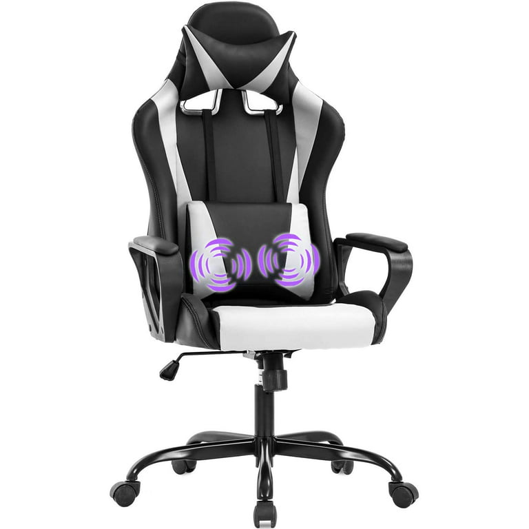 BestOffice Adjustable & Lumbar Support Swivel Gaming Chair, White 